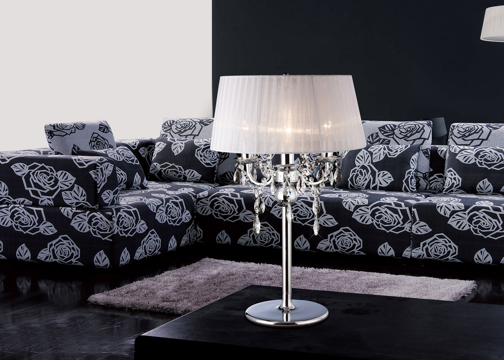 Olivia Polished Chrome-White Crystal Table Lamps Diyas Shaded Table Lamps